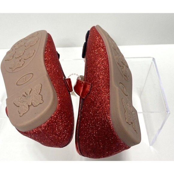 Girls Red Ballet Flats, Cute Baby Toddler Sparkly Butterfly Shoes, Size 7, New - Picture 7 of 10